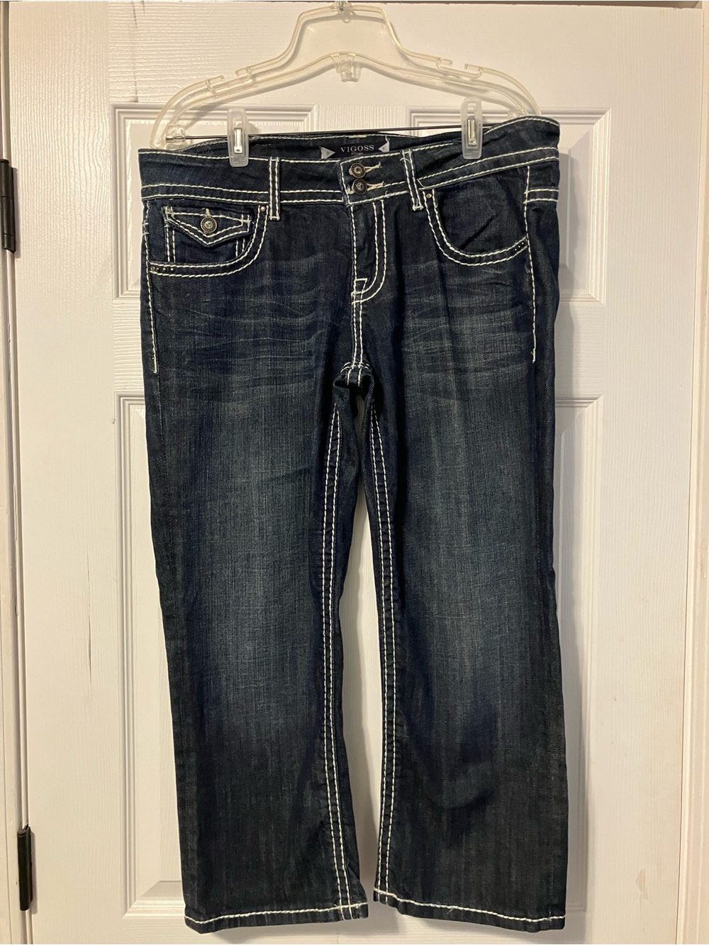 Vigoss Fit Capri Womens Size 31 11 Blue Jeans Stretch Thick Stitch